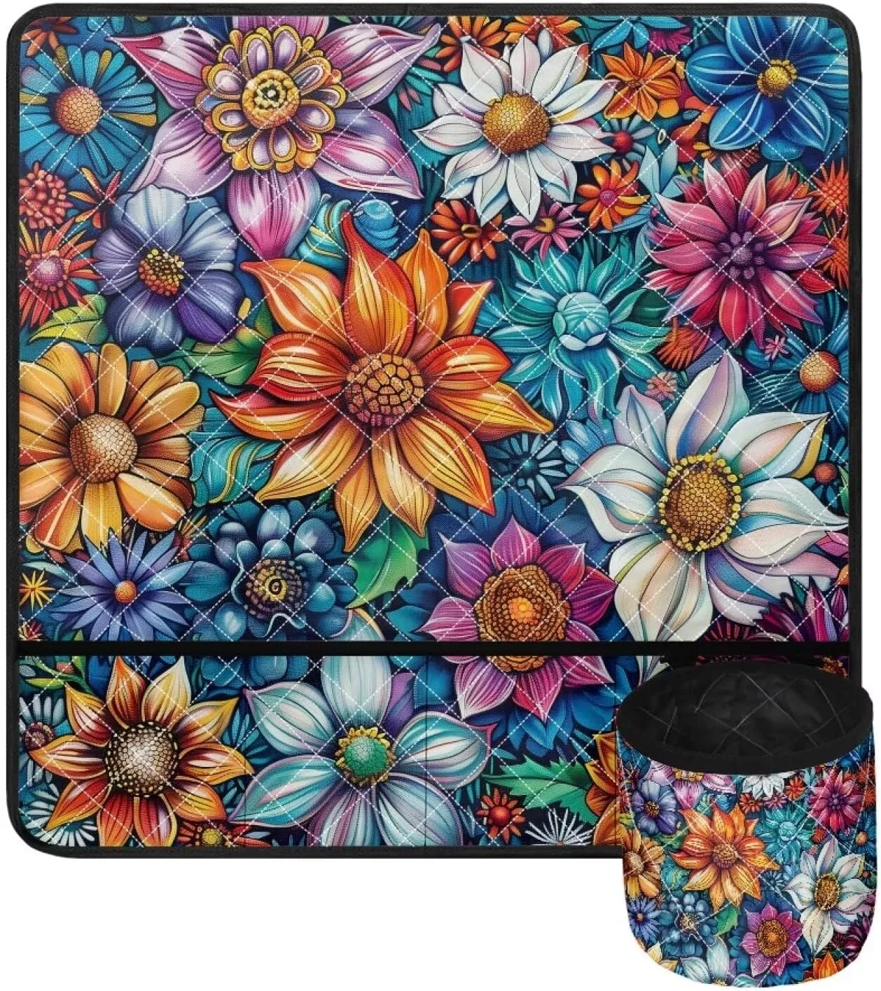 Big Floral Premium Sewing Machine Pad with Pocket - Anti-Slip Noise Reduction Mat for Sewing Machine Fits Sewing Machine Tables and Sewing Tables