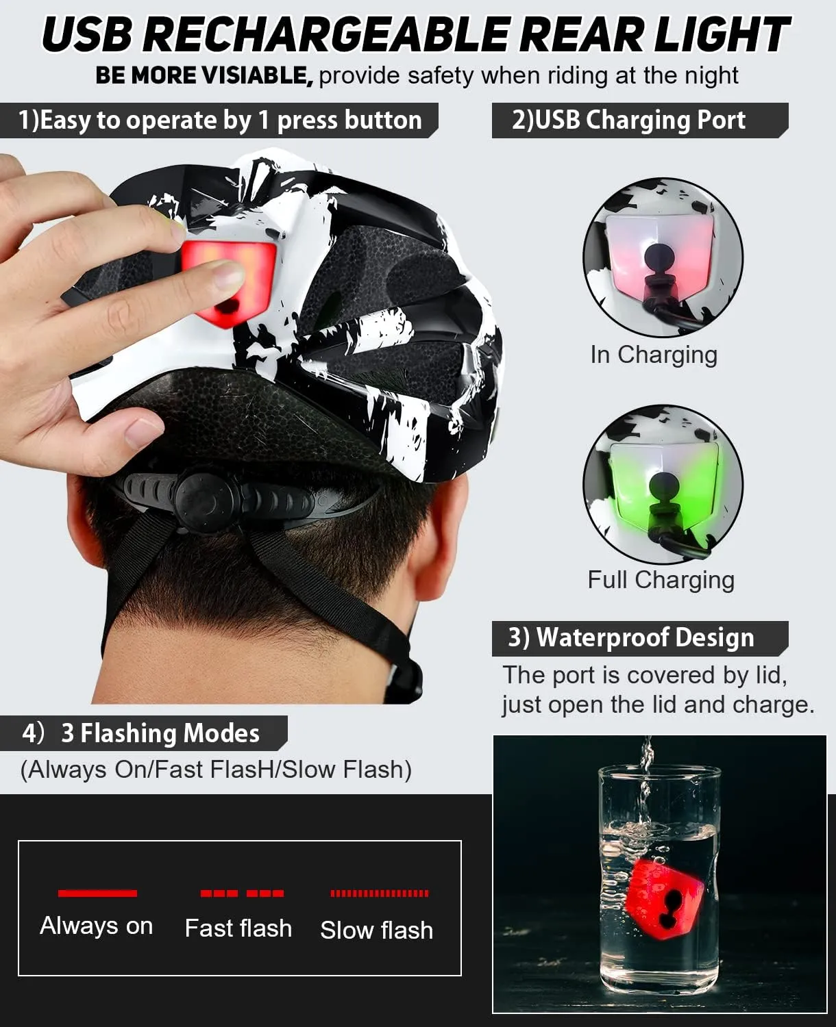 Bike Helmet with USB Rechargeable LED Light Detachable Goggles and Sun Visor, Mountain & Road Bicycle Helmets for Men Women Adult Cycling Helmets