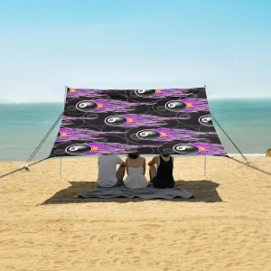 Billiards 8 Ball Pattern Flames Beach Canopy Tent Anti-UV & Wind Resistant, Camping Sun Shelter Easy Setup Portable,Outdoor Shade Tents with Sandbags,Sand Shovels,Ground Pegs & Stability Poles