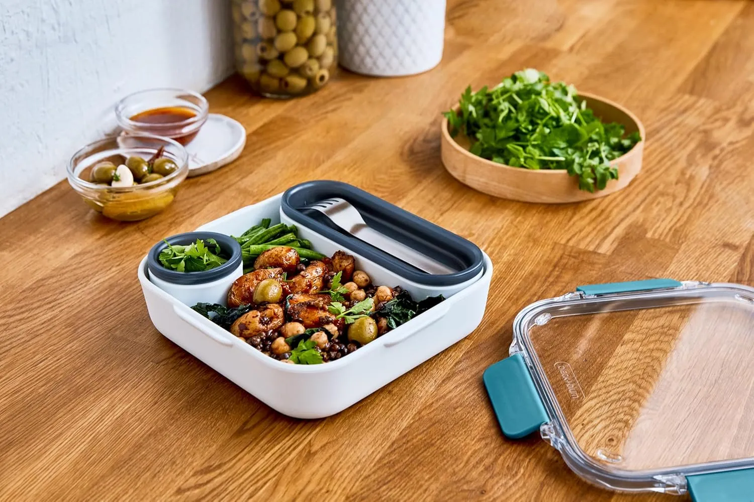 BLACK   BLUM Bento Box Style Compartment Food Container | Packed Lunch Box with Stainless-Steel Travel Fork, Leak-Proof, Microwave Safe | Ocean Blue, 34 oz / 1000 ml