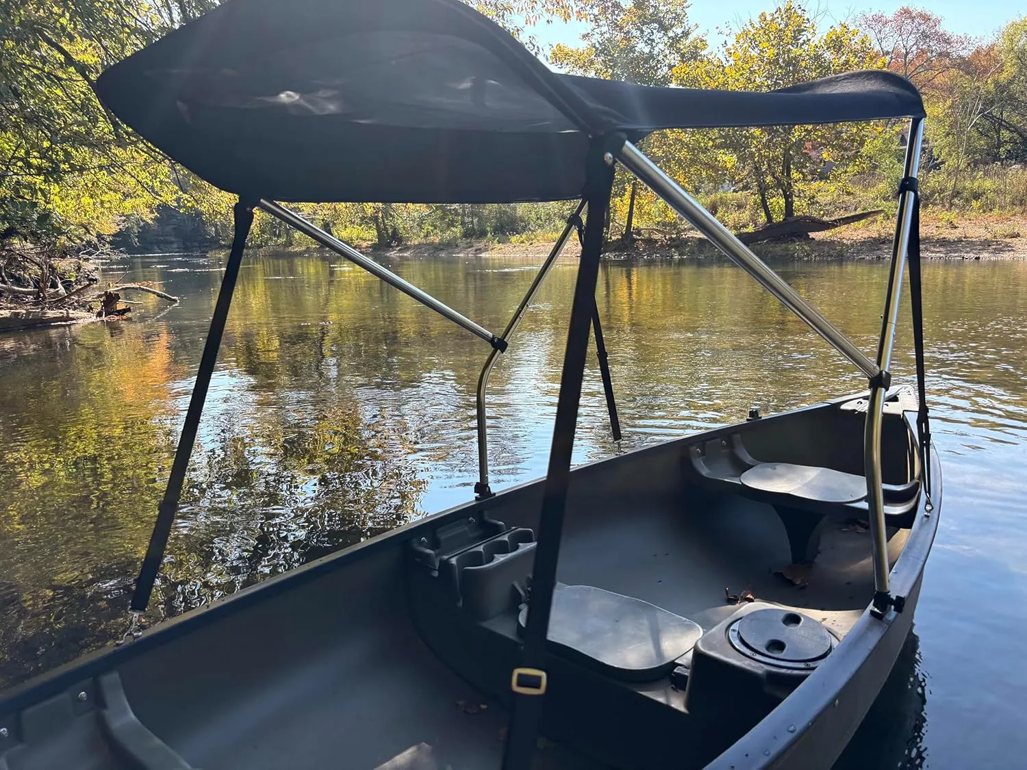 Black Canoe/Kayak Sun Shade/Canopy Bimini Top - Perfect Umbrella for Kayaking, Canoeing, Fishing Awning to Block UV & Heat Rays and Rain Protection