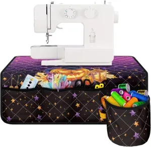 Black Cat Sewing Pad Organizer with Front Pockets & Cylinder Bag for Sewing Accessories Stain Resistant Serger & Overlock Machine Accessories Easy To Carry for Sewing Classes