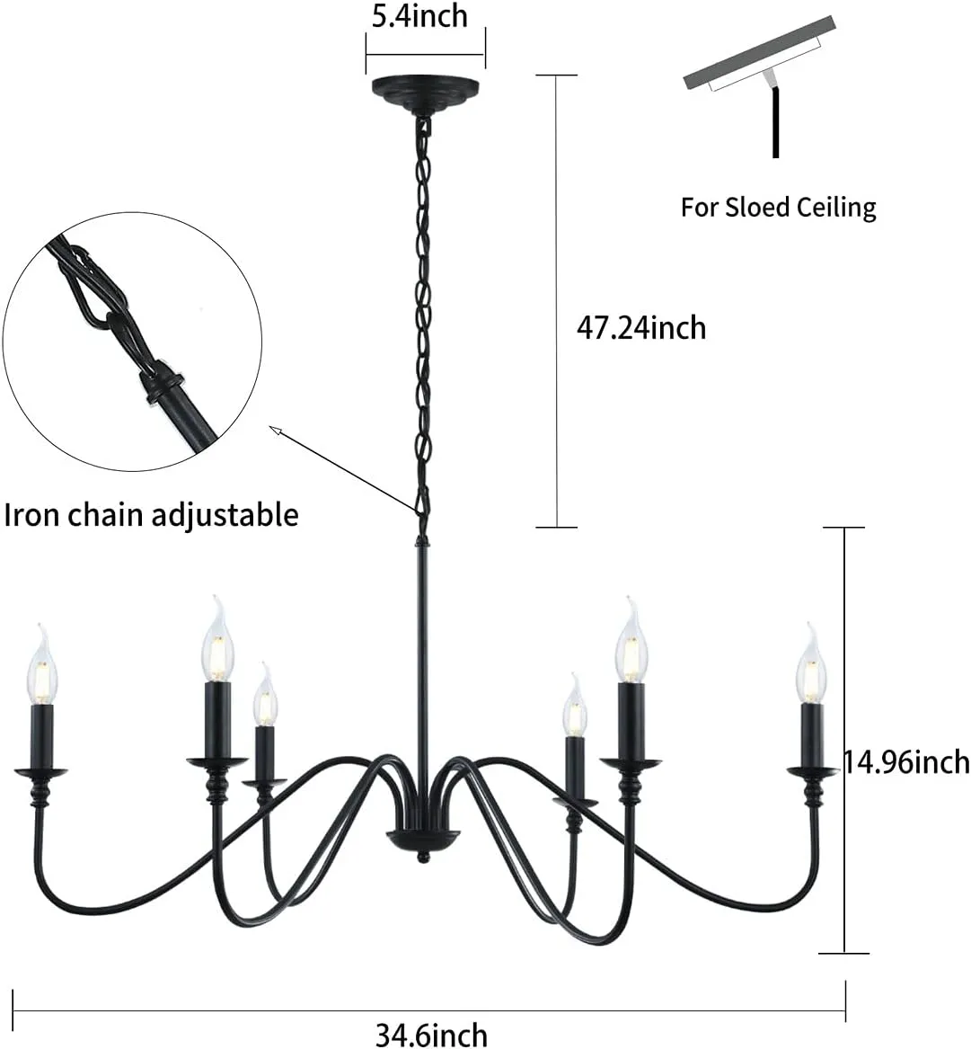 Black Chandelier,6-Light Rustic Industrial Iron Chandeliers for Dining Room Lighting Fixtures Hanging,Candle Hanging Hallway, Living Room, Foyer, Bedroom, Office, Bar,Island Lights