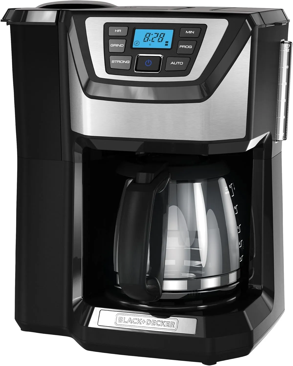 BLACK DECKER 12-Cup Mill and Brew Coffee Maker, Automatic Grind and Brew Drip Coffee Machine, Programmable, Sneak-A-Cup, Reusable Filter.