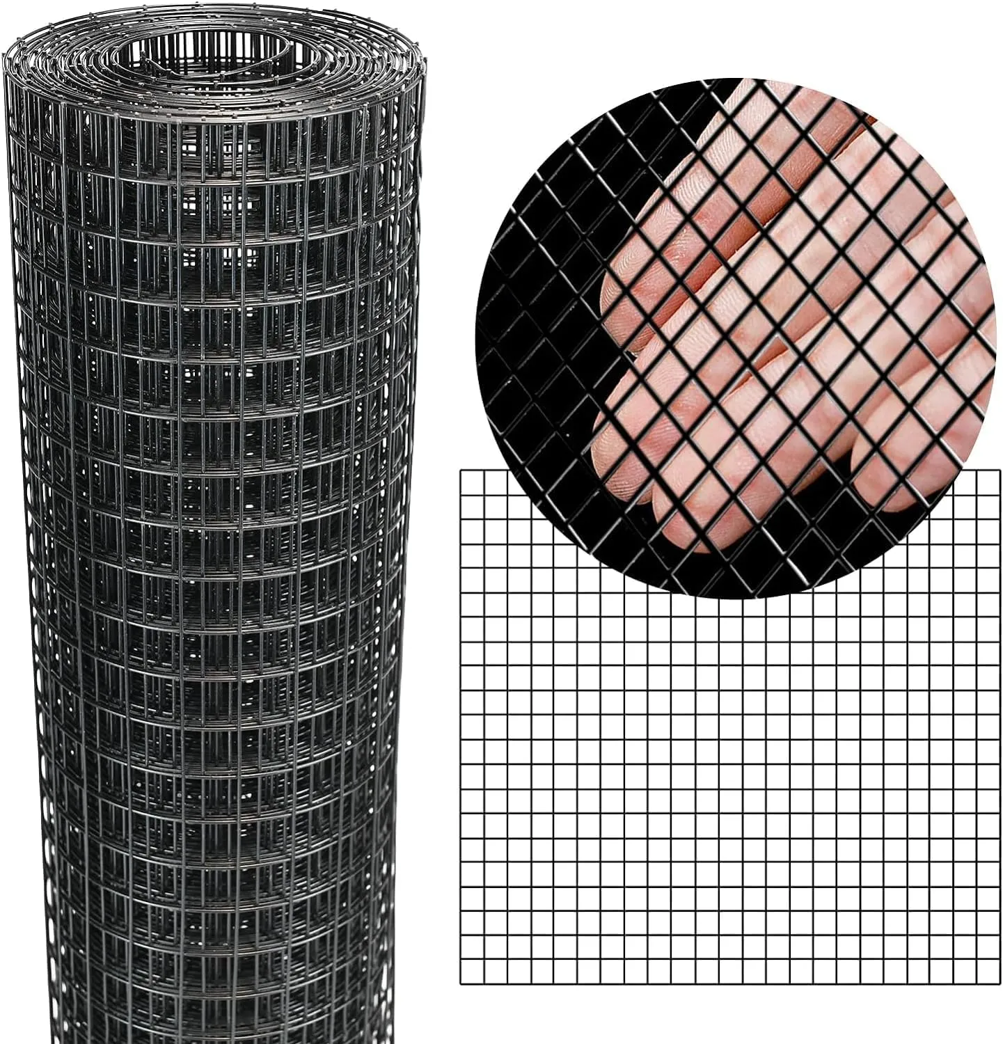 Black Hardware Cloth 4'' x 20' PVC Steel Vinyl Coated 1/2 inch Galvanized Wire Mesh Roll (19 GA) Chicken Wire Fence Roll, for coop Fences,Screen mesh, Rabbit/Snake Fences, Poultry enclosures, etc.