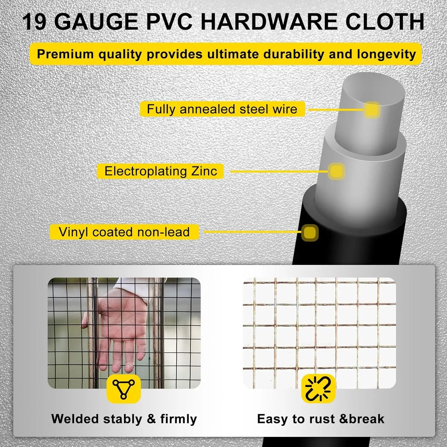 Black Hardware Cloth 4'' x 20' PVC Steel Vinyl Coated 1/2 inch Galvanized Wire Mesh Roll (19 GA) Chicken Wire Fence Roll, for coop Fences,Screen mesh, Rabbit/Snake Fences, Poultry enclosures, etc.