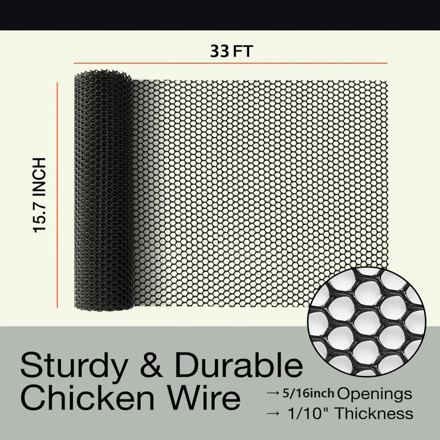 Black Plastic Wire Mesh Fence 15.7IN x 33FT - Commercial Grade Hexagonal Netting, Heavy Duty Snake & Rodent Barrier for Farms, Poultry Yards, Dog Runs | Durable Outdoor Security Fencing
