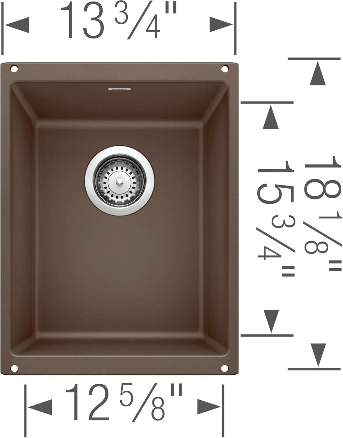 BLANCO 515653 Precis Medium Single Bowl-Cafe Sink, 13-3/4 x 18 x 7-1/2 inches, CAFÉ Brown