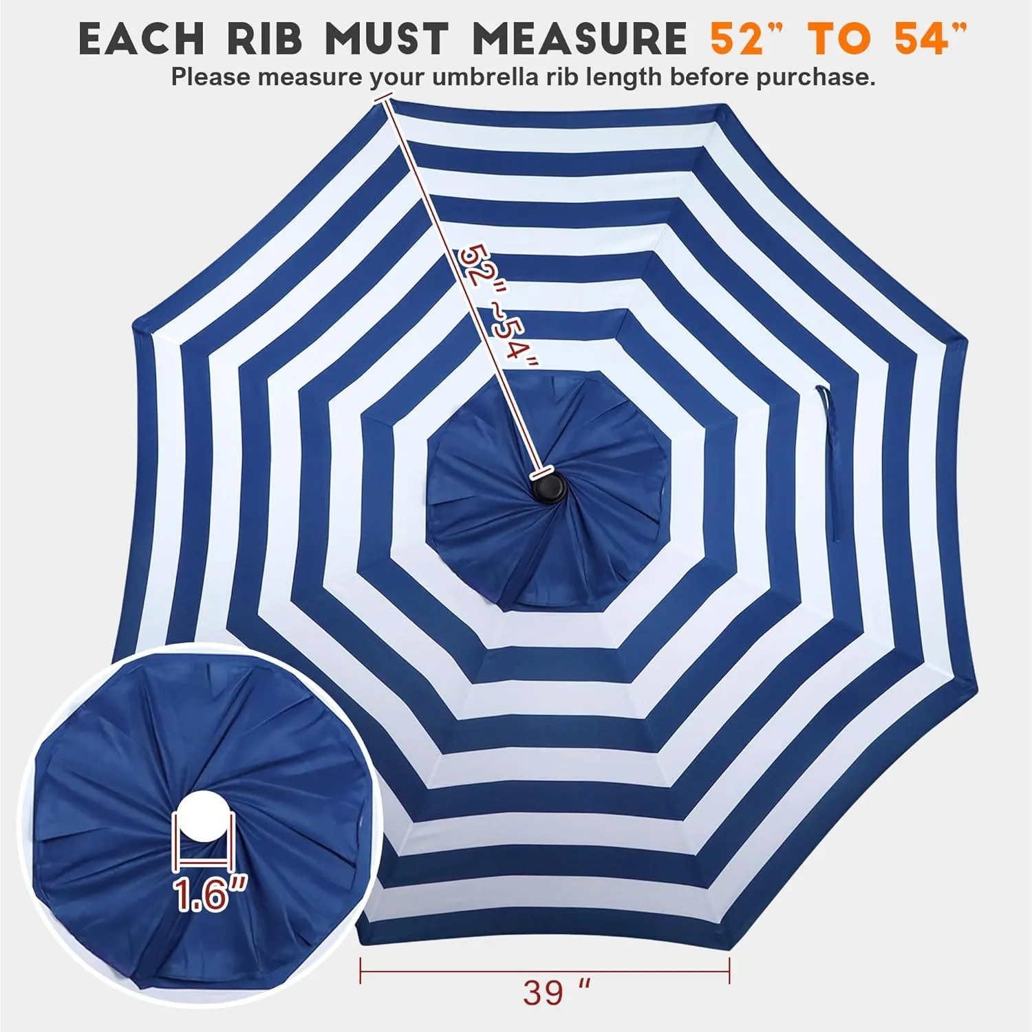Blissun 9ft Patio Umbrella Replacement Canopy, Market Umbrella Top, Outdoor Table Umbrella Canopy for 8 Ribs, Canopy Only