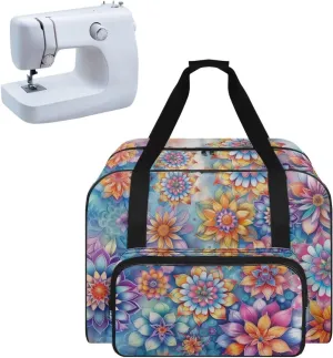 Blooming Flower Portable Sewing Machine Handbag with Front Pocket Sewing Machine Carrying Case Easy to Clean Sewing Machine Cover Dust Cover for Most Standard Sewing Machines