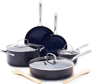 Blue Diamond Cookware Hard Anodized Ceramic Nonstick, 10 Piece Cookware Pots and Pans Set, Non-Toxic PFAS and PFOA-Free, Dishwasher and Oven Safe, Durable, Even Heating, Metal Utensil Safe, Gray
