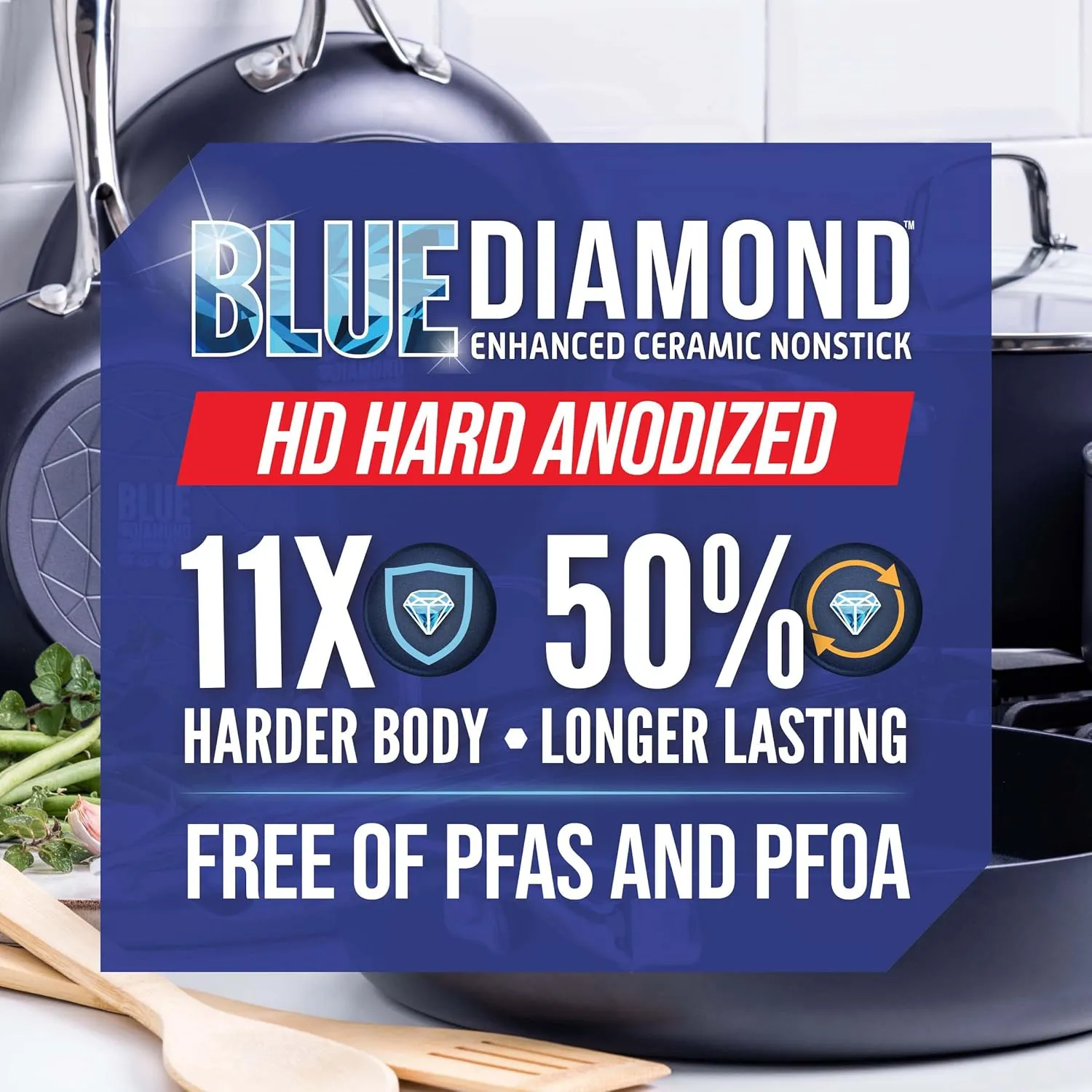 Blue Diamond Cookware Hard Anodized Ceramic Nonstick, 10 Piece Cookware Pots and Pans Set, Non-Toxic PFAS and PFOA-Free, Dishwasher and Oven Safe, Durable, Even Heating, Metal Utensil Safe, Gray