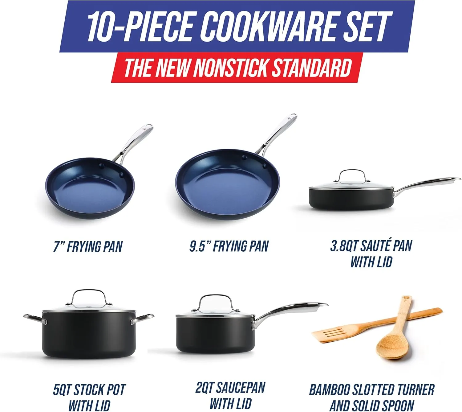 Blue Diamond Cookware Hard Anodized Ceramic Nonstick, 10 Piece Cookware Pots and Pans Set, Non-Toxic PFAS and PFOA-Free, Dishwasher and Oven Safe, Durable, Even Heating, Metal Utensil Safe, Gray
