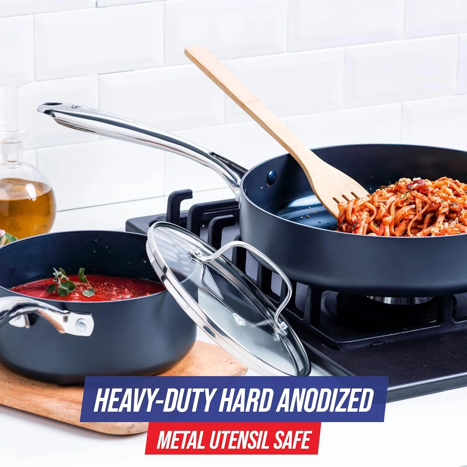 Blue Diamond Cookware Hard Anodized Ceramic Nonstick, 10 Piece Cookware Pots and Pans Set, Non-Toxic PFAS and PFOA-Free, Dishwasher and Oven Safe, Durable, Even Heating, Metal Utensil Safe, Gray