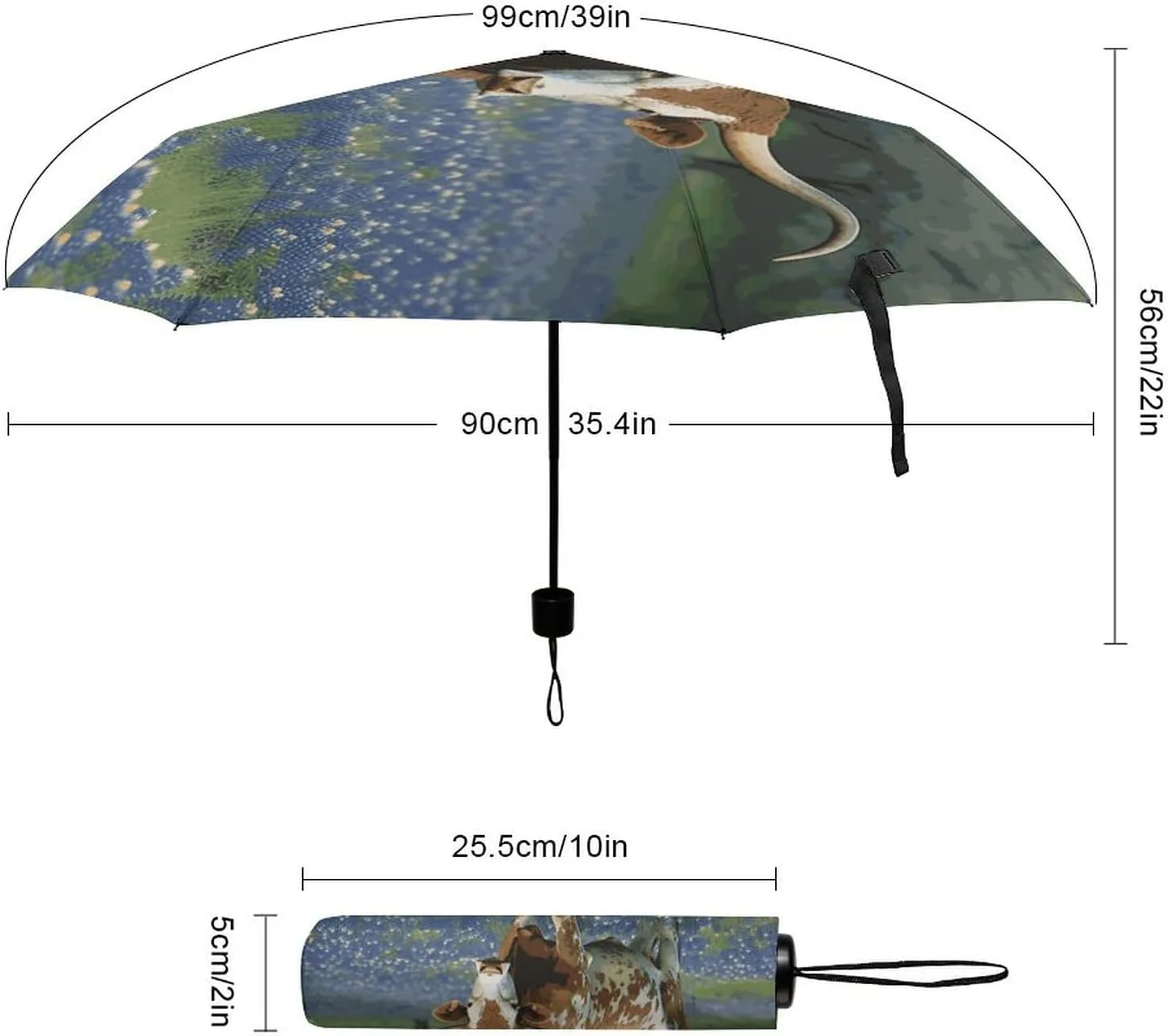 Bluebonnet Longhorn Travel Umbrella Windproof Compact Umbrellas for Rain Sun UV Protection Manual & Automatic Umbrellas Waterproof Small Folding Umbrella with Case for Backpack()