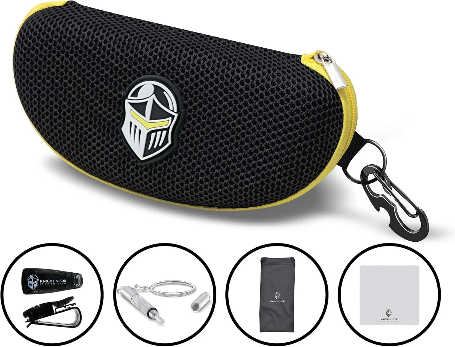 BLUPOND Large Sunglasses Case with Metal Carabiner & Zipper - EVA Semi Hard Frame Glasses Case for Men & Women
