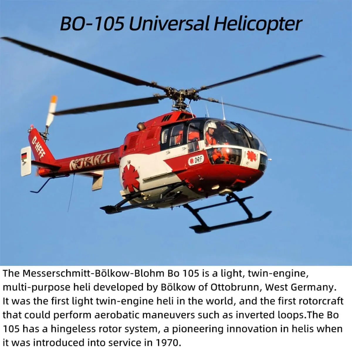 BO105 RC Helicopter with GPS Positioning, 470 Class 2.4G 6CH Remote Control Helicopter H1 Flight Controller, Adjustable Left/Right-Hand Control RC Aircraft Toy Gift -RTF