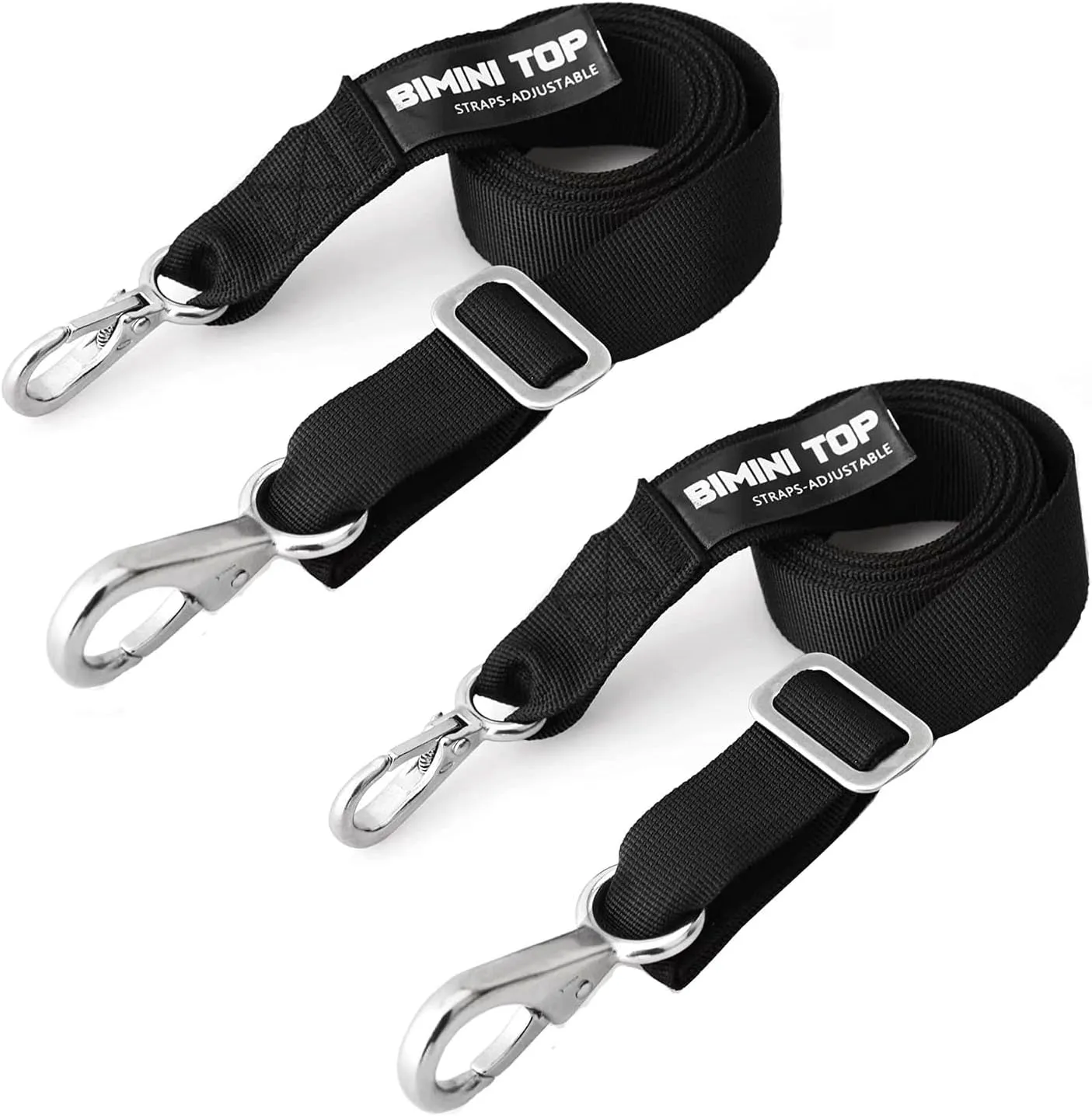 Boat Adjustable Bimini Top Straps,Boat Awning Webbing Strap with Stainless Stee Snap Loops Adjustable from 24" - 60",Bimini Top Hardware,Marine Nylon Top Straps,Boat Awning Hardware 2PCS