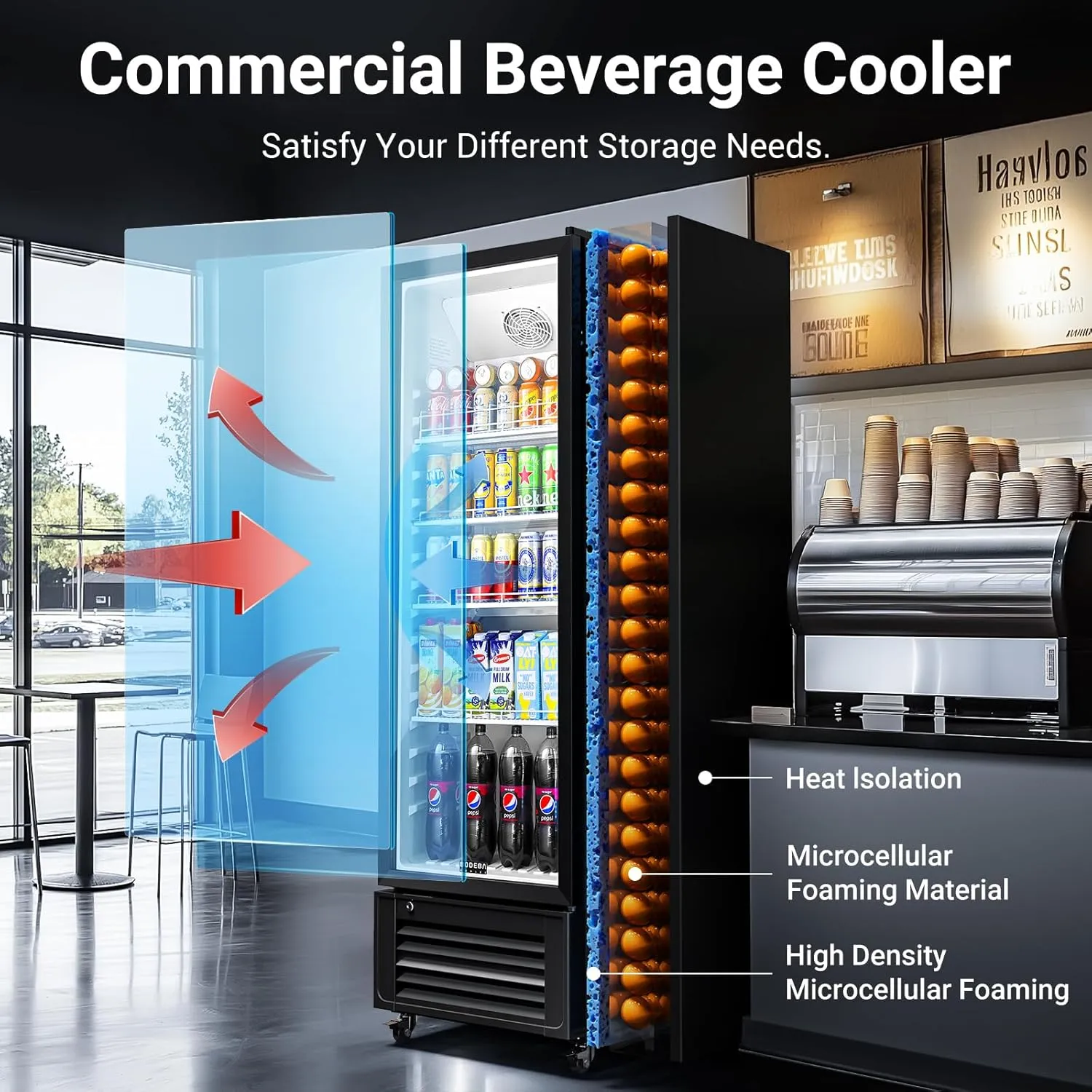 BODEGACOOLER Beverage Refrigerator and Cooler For Man Cave, Commercial Merchandiser Refrigerators with Soft LED Light, Upright Display refrigerator, Commercial Cooler as Back Bar Fridge.11.5 Cu.Ft.