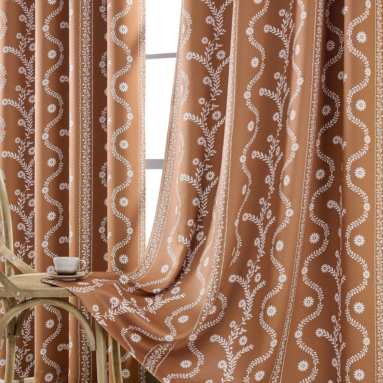 Boho Blackout Curtains 84 Inch Length 2 Panels Set Rustic Curtain for Bedroom Living Room Thermal Insulation Printed Floral Curtains Burnt Orange Black out Bohemian Western Drapes for Living Room
