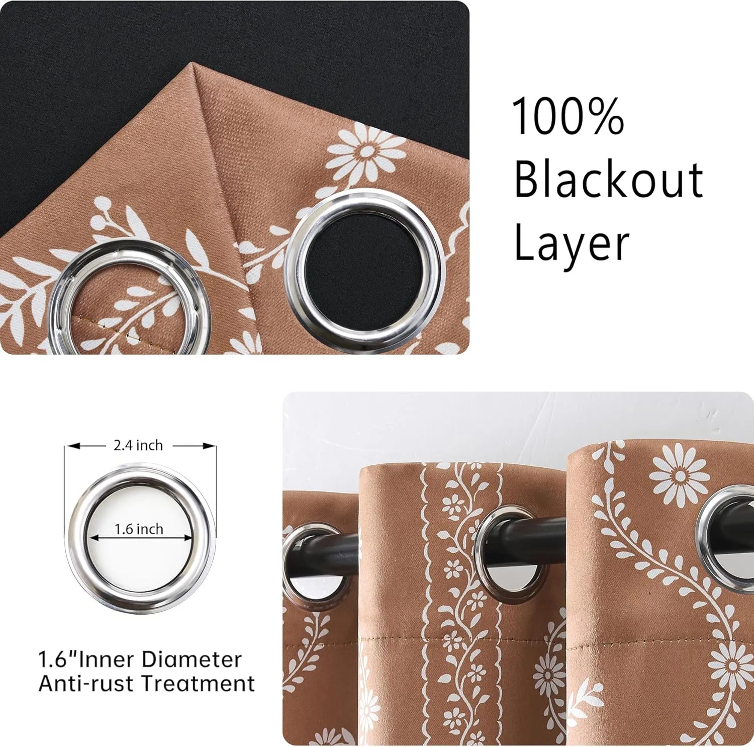 Boho Blackout Curtains 84 Inch Length 2 Panels Set Rustic Curtain for Bedroom Living Room Thermal Insulation Printed Floral Curtains Burnt Orange Black out Bohemian Western Drapes for Living Room
