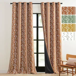 Boho Blackout Curtains 84 Inch Length 2 Panels Set Rustic Curtain for Bedroom Living Room Thermal Insulation Printed Floral Curtains Burnt Orange Black out Bohemian Western Drapes for Living Room