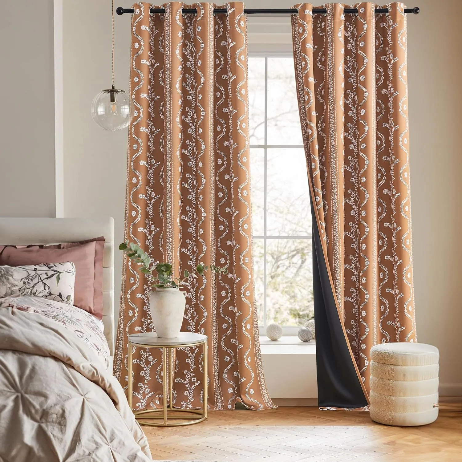Boho Blackout Curtains 84 Inch Length 2 Panels Set Rustic Curtain for Bedroom Living Room Thermal Insulation Printed Floral Curtains Burnt Orange Black out Bohemian Western Drapes for Living Room