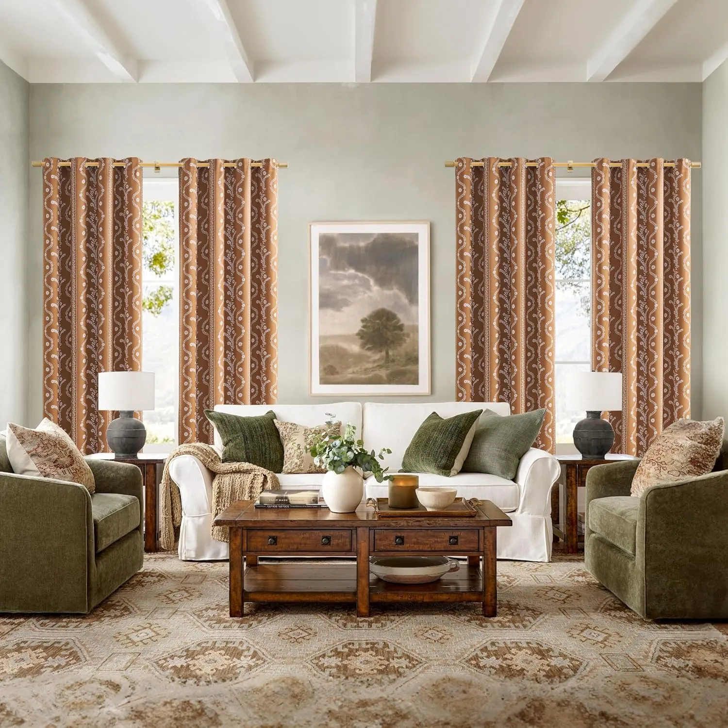 Boho Blackout Curtains 84 Inch Length 2 Panels Set Rustic Curtain for Bedroom Living Room Thermal Insulation Printed Floral Curtains Burnt Orange Black out Bohemian Western Drapes for Living Room