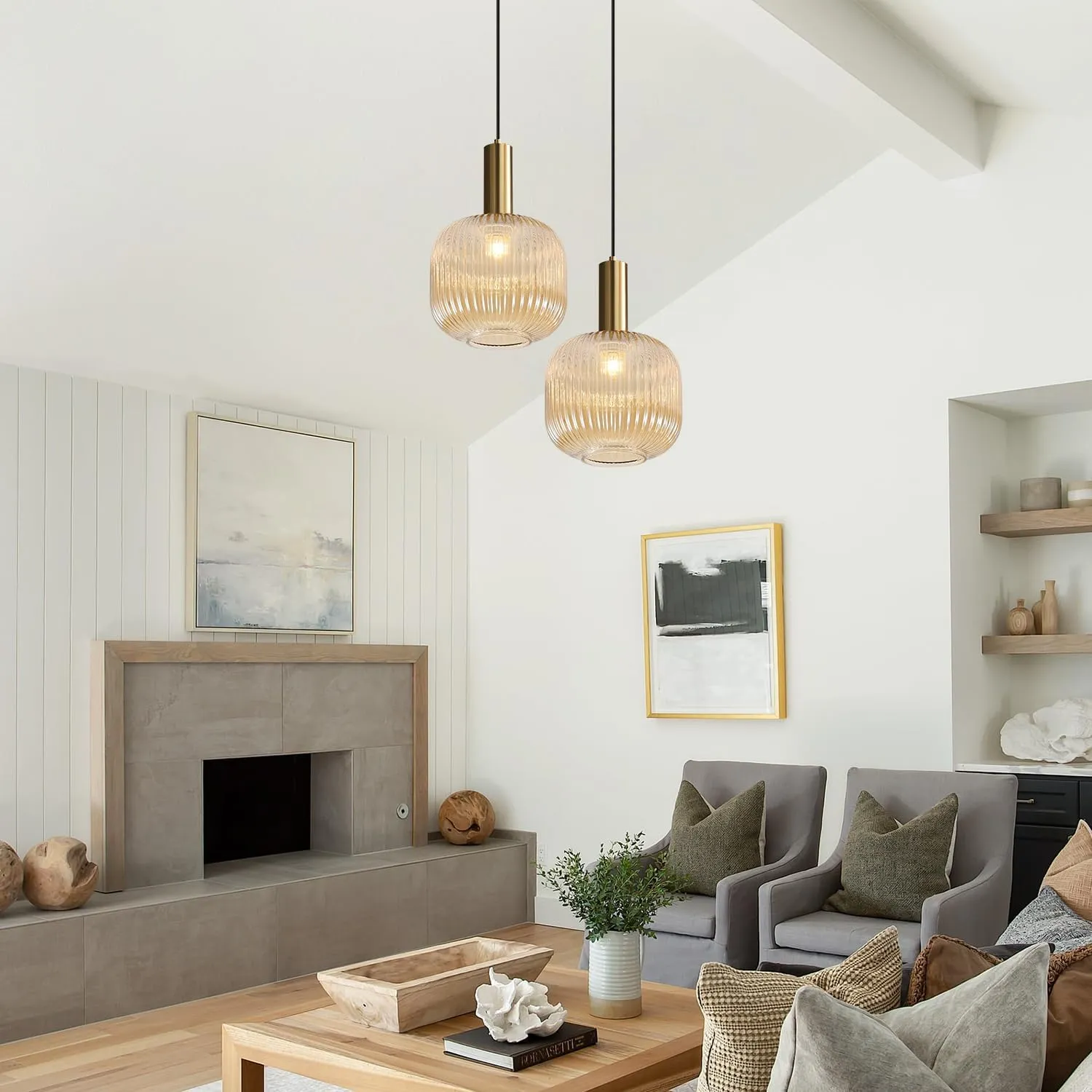 BOKT Modern Large Amber Glass Globe Pendant Light Fixture Brushed Brass Gold Kitchen Island Pendant Lighting Farmhouse Single 1-Light Spherical Ceiling Hanging Pendant Light (Amber)