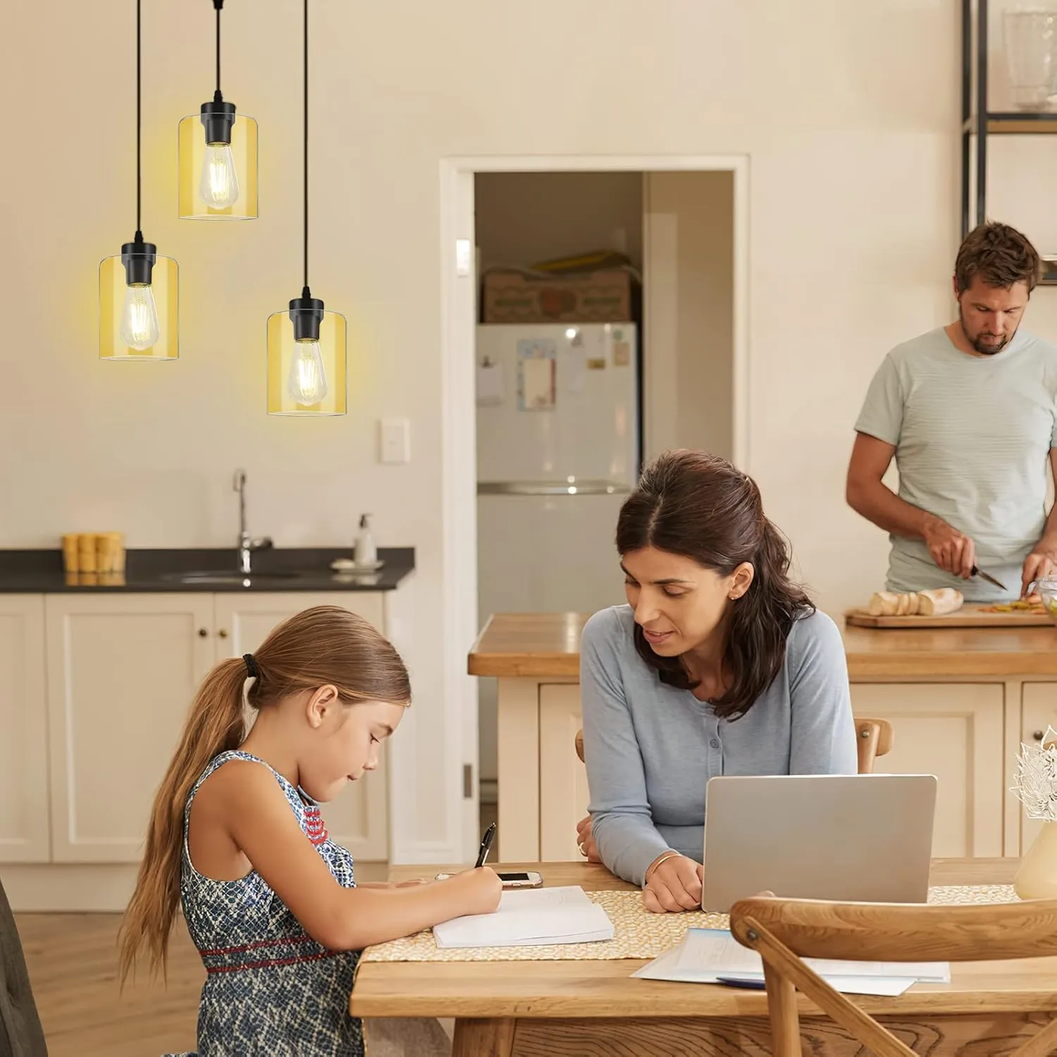 BoostArea Modern 3-Light Pendant Light Fixtures, Industrial Hanging Ceiling Lamp with Clear Glass Shade, Farmhouse Black Pendant Lighting for Kitchen Island Living Room Hallway Bedroom Dining Hall