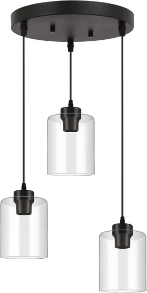 BoostArea Modern 3-Light Pendant Light Fixtures, Industrial Hanging Ceiling Lamp with Clear Glass Shade, Farmhouse Black Pendant Lighting for Kitchen Island Living Room Hallway Bedroom Dining Hall
