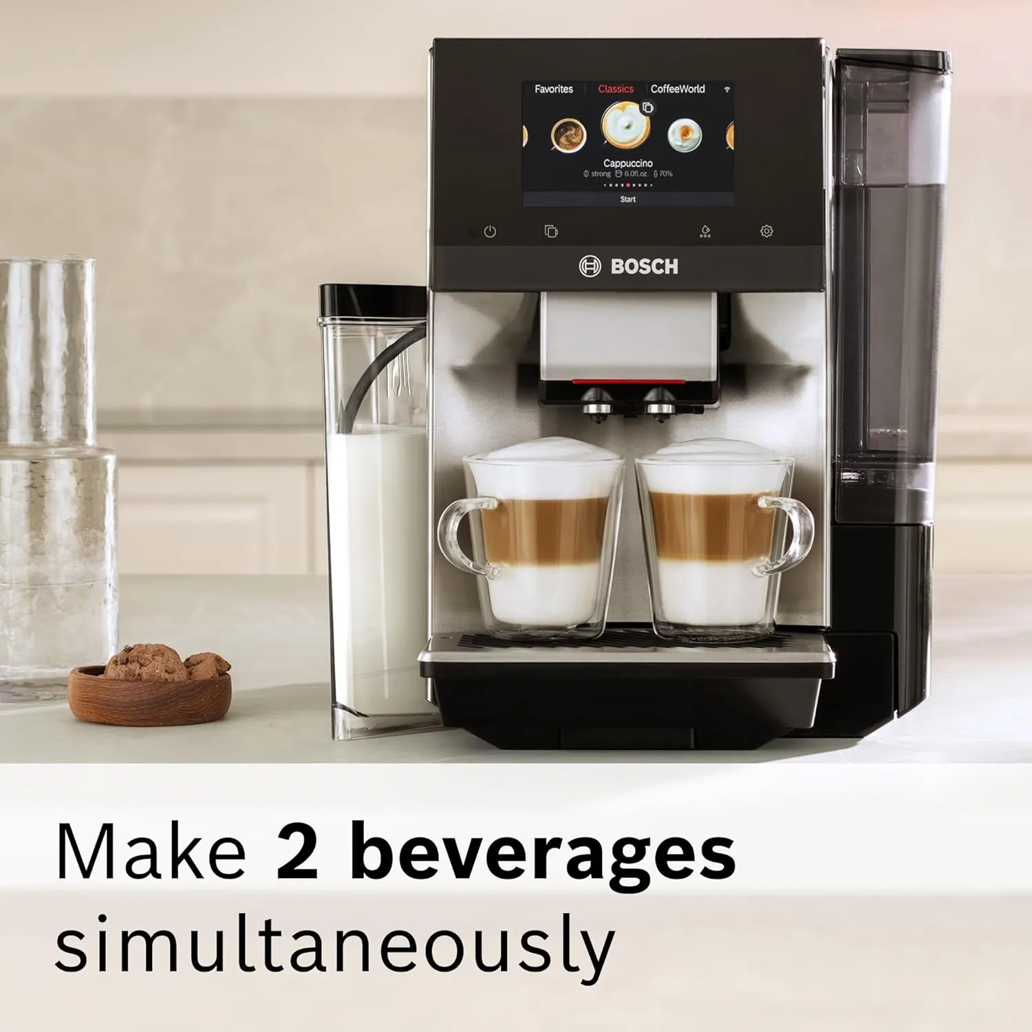 Bosch 800 Series Fully Automatic Espresso Machine – 36 Drinks with Coffee World, Cold Brew, Double Cup, Integrated Milk Container, Smart Features, in Silver