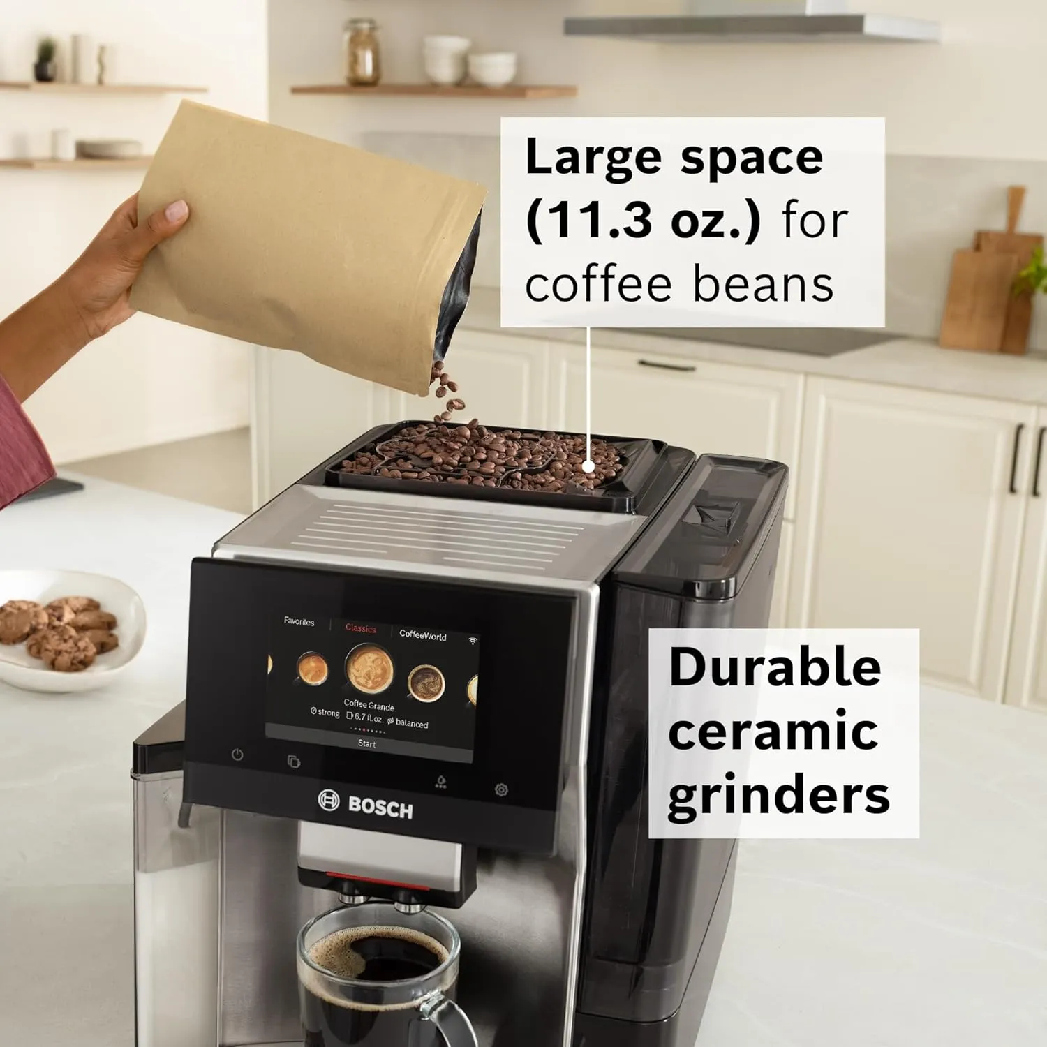 Bosch TQU60307 800 Series VeroCafe Fully Automatic Espresso Machine with Home Connect, 36 Beverage Varieties with Coffee World, Double Cup, Integrated Milk