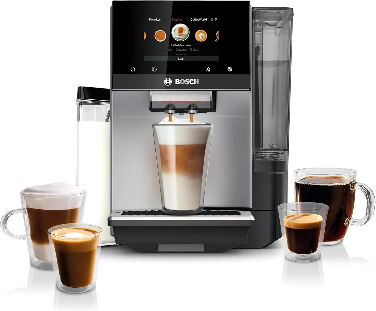 Bosch TQU60307 800 Series VeroCafe Fully Automatic Espresso Machine with Home Connect, 36 Beverage Varieties with Coffee World, Double Cup, Integrated Milk