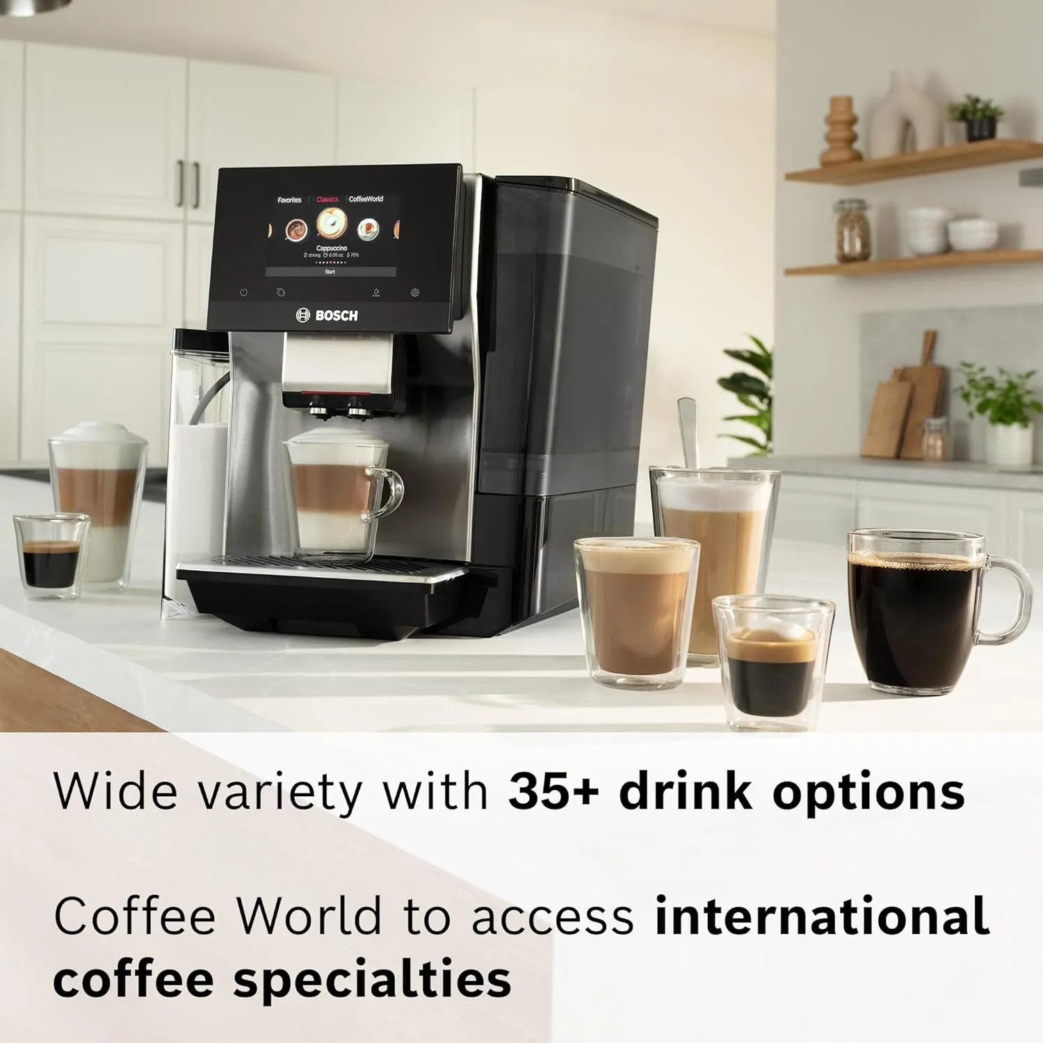 Bosch TQU60307 800 Series VeroCafe Fully Automatic Espresso Machine with Home Connect, 36 Beverage Varieties with Coffee World, Double Cup, Integrated Milk