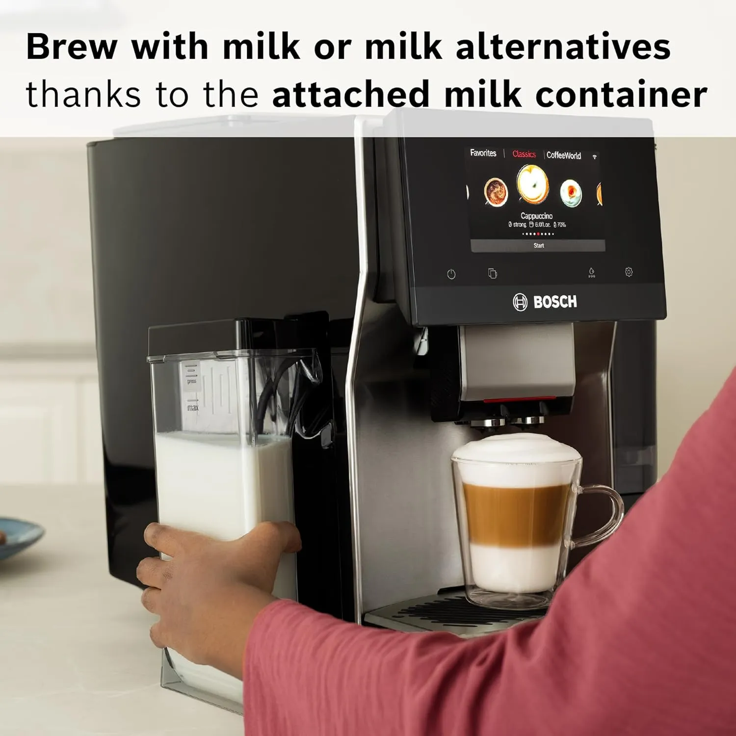 Bosch TQU60307 800 Series VeroCafe Fully Automatic Espresso Machine with Home Connect, 36 Beverage Varieties with Coffee World, Double Cup, Integrated Milk