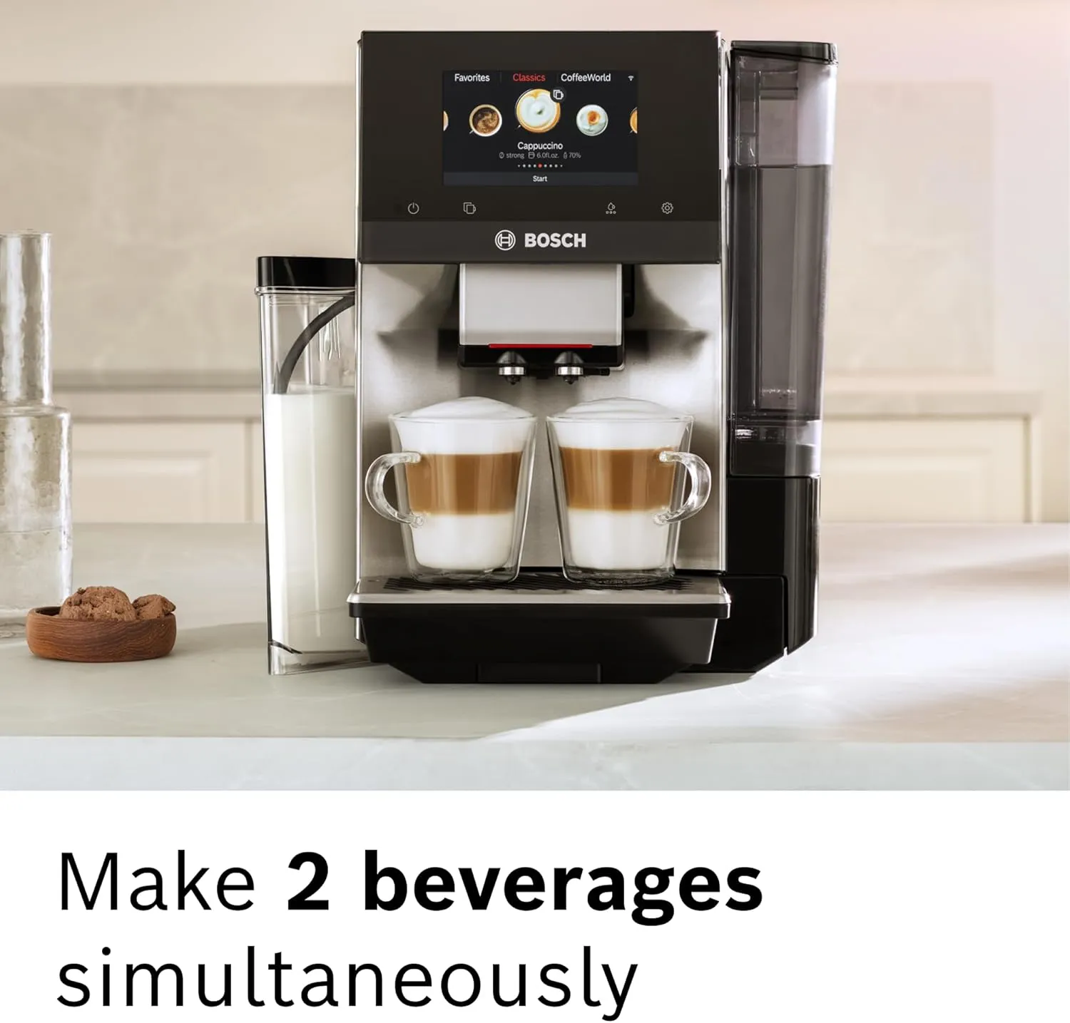 Bosch TQU60703 800 Series VeroCafe Fully Automatic Espresso Machine with Home Connect, 36 Beverage Varieties with Coffee World, Cup Warmer, Double Cup, Integrated Milk Container, in Stainless Steel