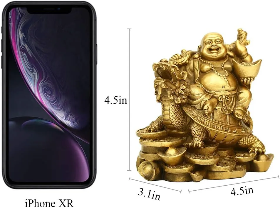 BRASSTAR 4.5”(H) Ruyi Laughing Buddha and Turtle-Wealth, Good Fortune, Health Buddha Statue for Home Office Decor PTZY062