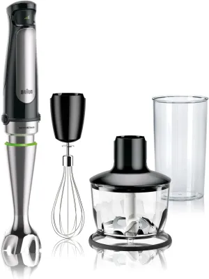 Braun MultiQuick 7 3-in-1 Immersion Hand Blender with Variable Speed and Patented Technology - Includes 2-cup Chopper, Whisk   Beaker for Fast Blending, Stainless Steel, MQ7035X