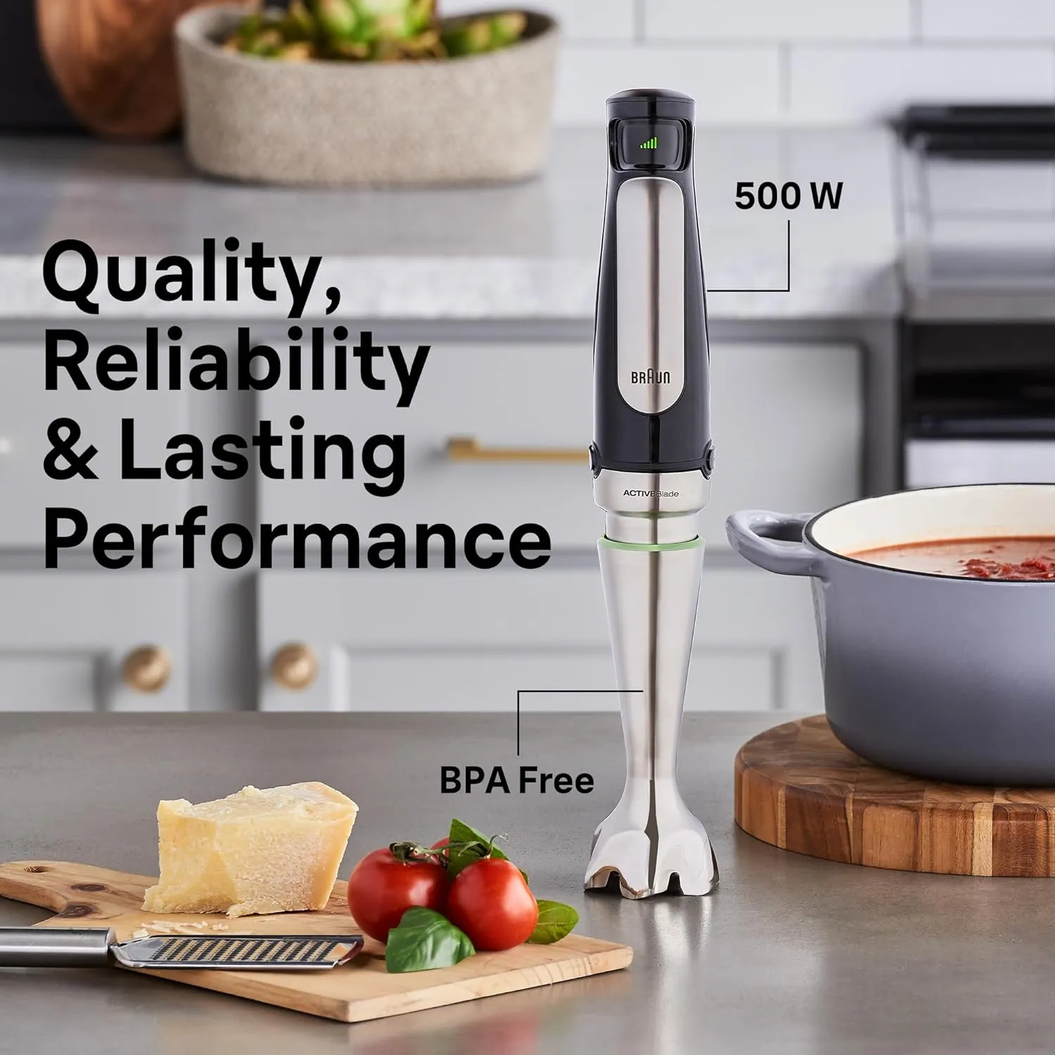 Braun MultiQuick 7 3-in-1 Immersion Hand Blender with Variable Speed and Patented Technology - Includes 2-cup Chopper, Whisk   Beaker for Fast Blending, Stainless Steel, MQ7035X
