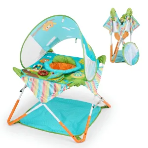 Bright Starts Pop 'N Jump Portable Activity Jumper, Indoor/Outdoor Use, Owl Forest with 4 Sensory Toys, Ages 6-12 Months