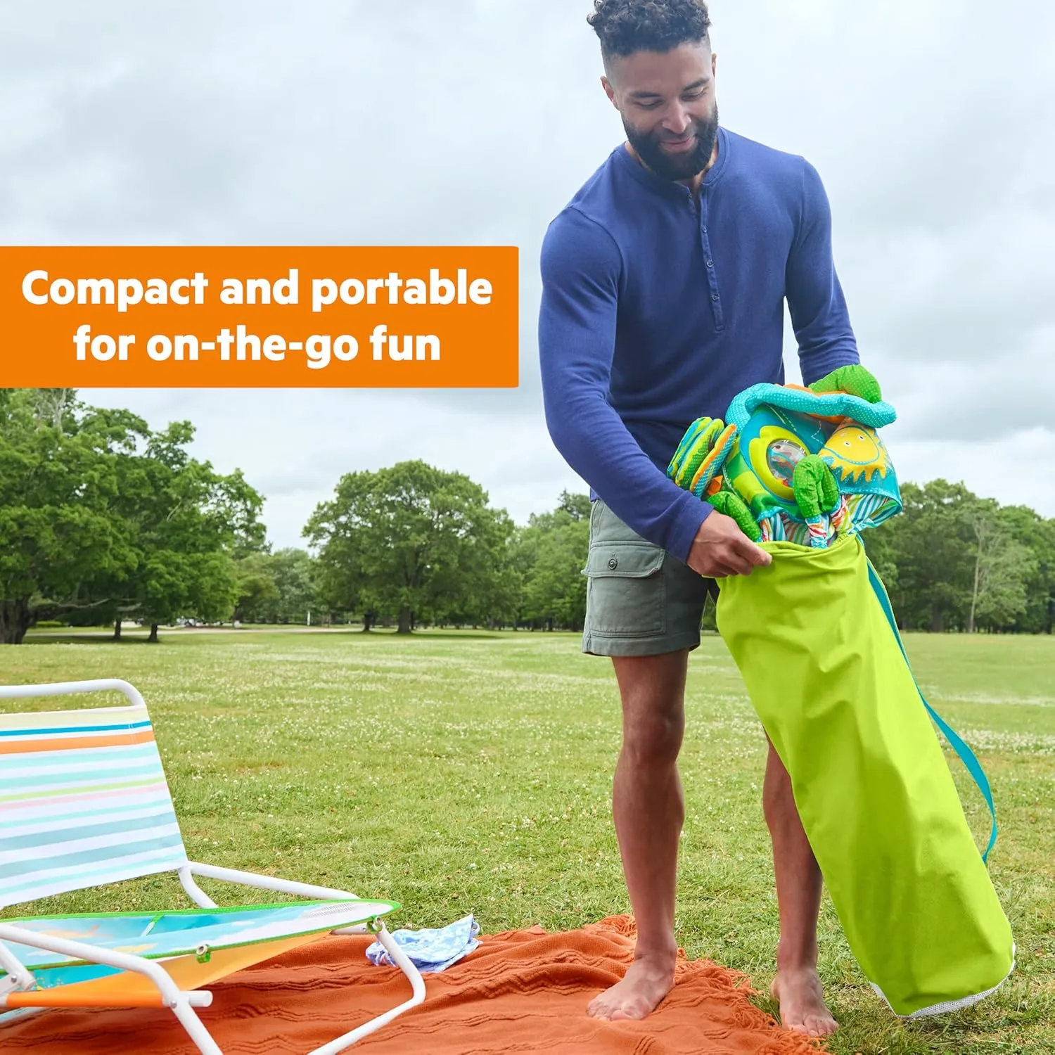 Bright Starts Pop 'N Jump Portable Activity Jumper, Indoor/Outdoor Use, Owl Forest with 4 Sensory Toys, Ages 6-12 Months