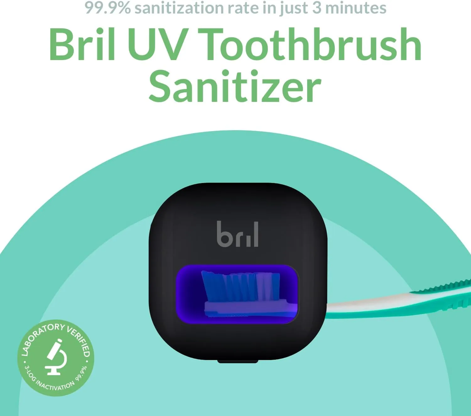 Bril UV-C Toothbrush Sanitizer, Portable Cleaner, Travel Cover, Magnetic Holder, and Rechargeable Case for Any Size Toothbrush, Black