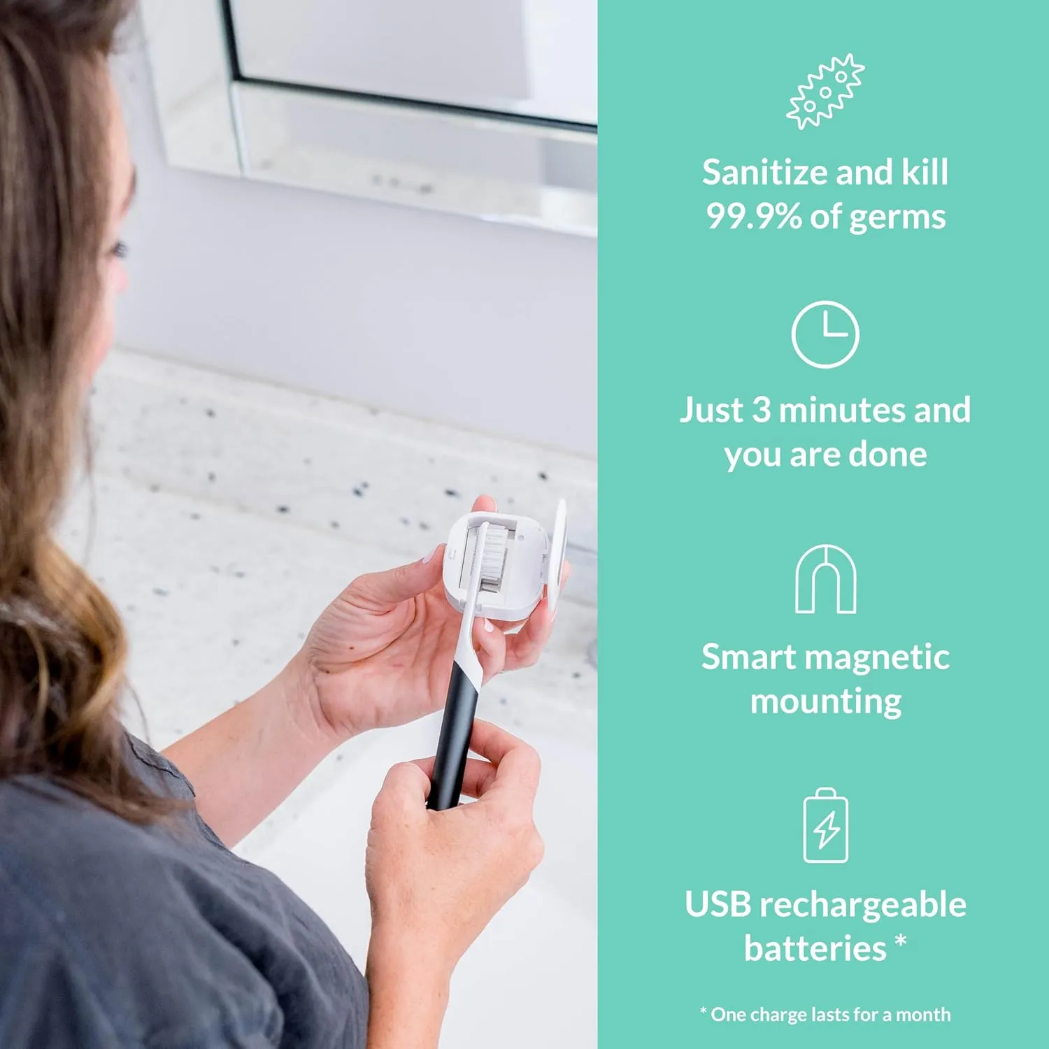 Bril UV-C Toothbrush Sanitizer, Portable Cleaner, Travel Cover, Magnetic Holder, and Rechargeable Case for Any Size Toothbrush, White