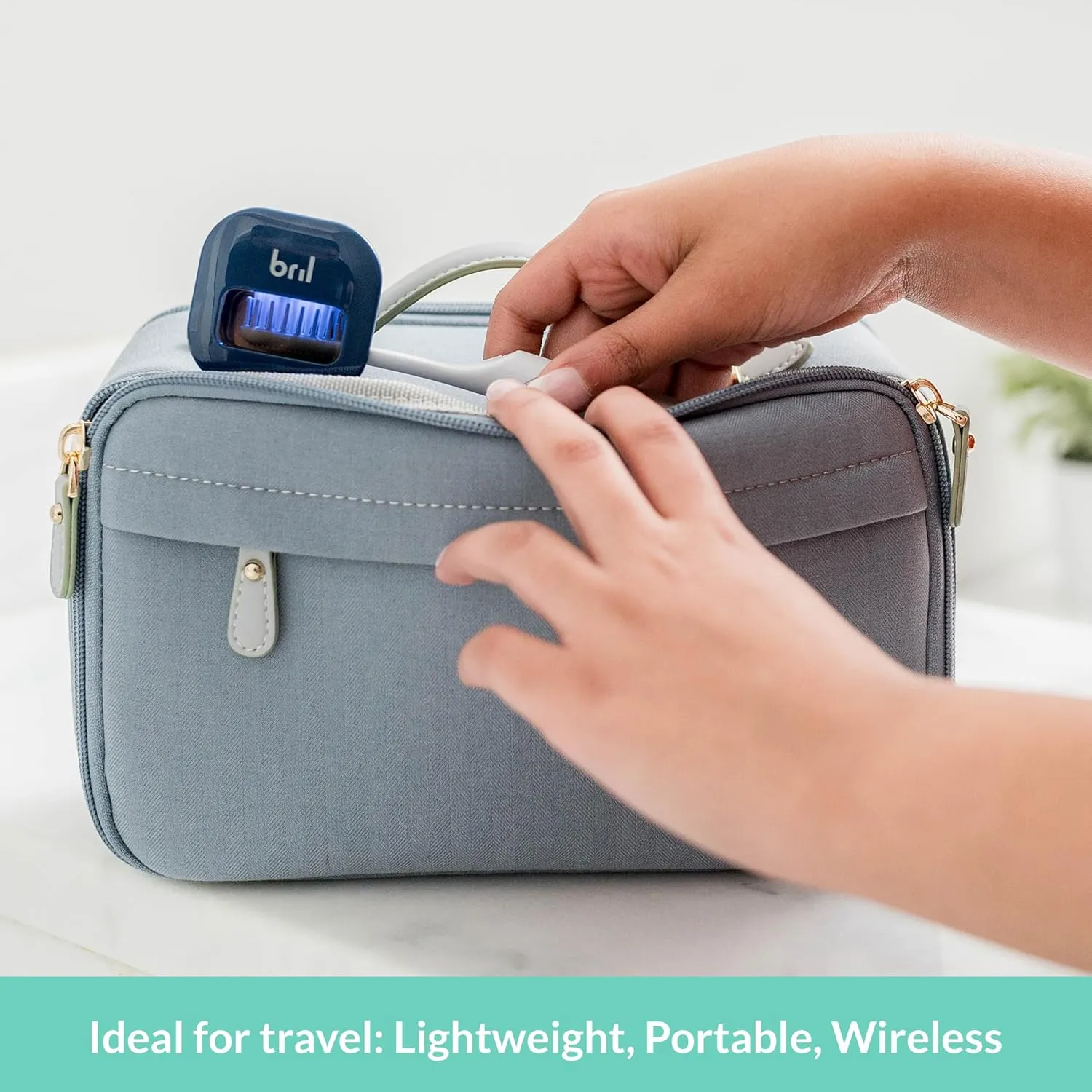 Bril UV-C Toothbrush Sanitizer, Portable Cleaner, Travel Cover, Magnetic Holder, and Rechargeable Case for Any Size Toothbrush, White