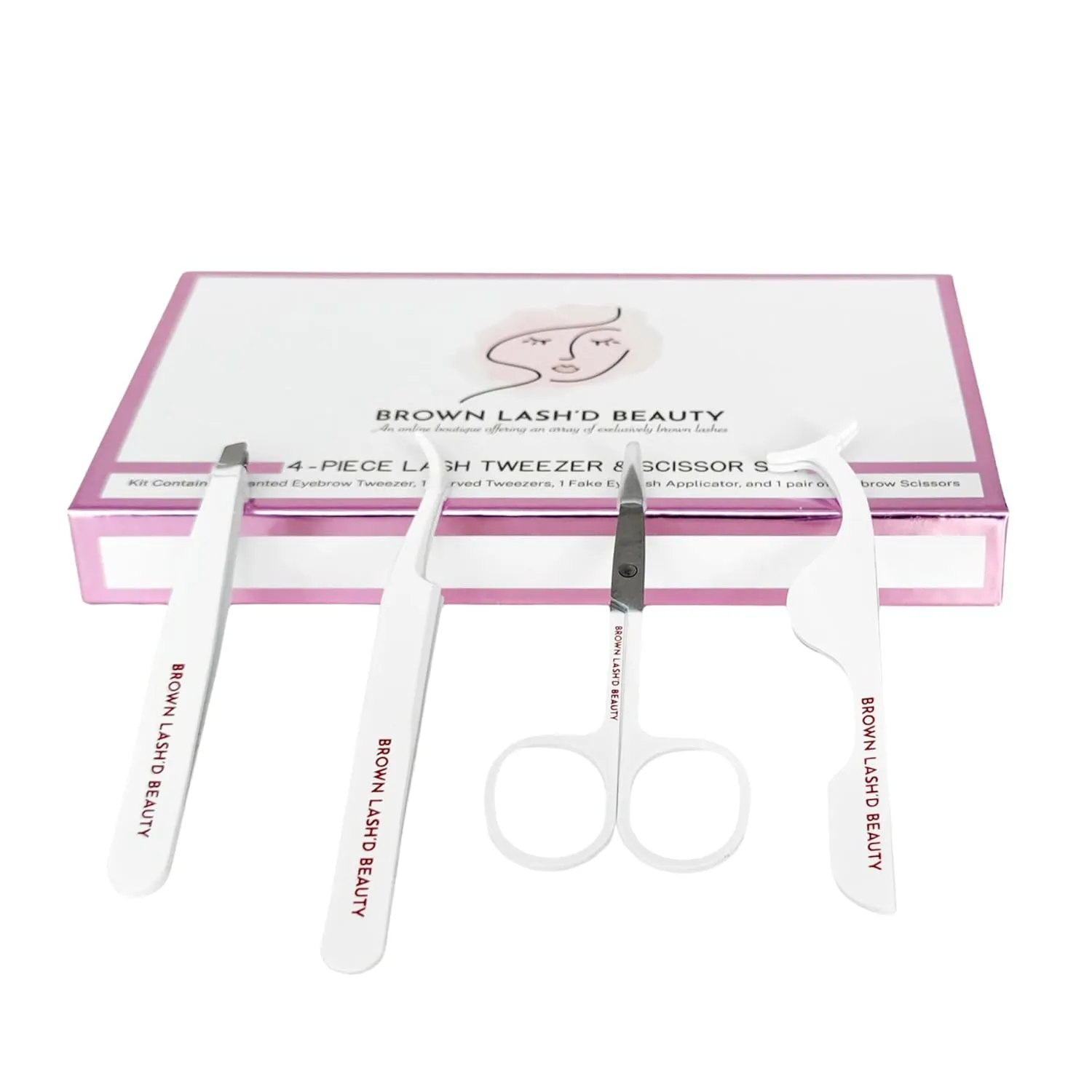 Brown Lash'd Beauty 4-Pc Lash Tweezer & Scissor Set - Professional Eyelash & Eyebrow Tools Kit