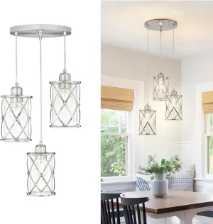 Brushed Nickel Dining Room Chandelier Light Fixture, 3-Light Pendant Lighting with Clear Glass, Modern Kitchen Island Cluster Hanging Pendant Lights for Sink, CH9176BN3