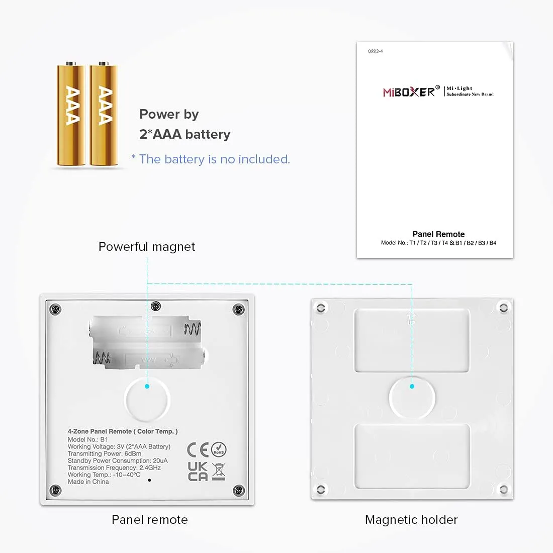 BTF-LIGHTING Wireless 2.4G RF 4 Zone Single Color Wall Mounted Smart Panel Remote Powered by 2XAAA Batteries 3V Work with WB5 LM052 LM053 C01RF C02RF C01W C02W etc PWM Controller