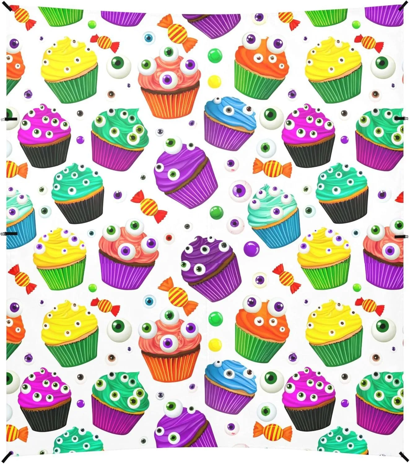 Burbuja Colorful Halloween Cupcakes Beach Canopy Windproof Beach Tent Sun Shade with 4 Sandbags & Sand Shovel, Portable Sun Shelter for Family Camping Picnic