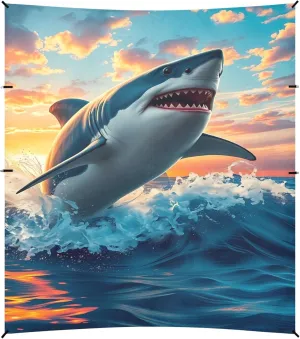 Burbuja Shark Breaching Beach Canopy Windproof Beach Tent Sun Shade with 4 Sandbags & Sand Shovel, Portable Sun Shelter for Family Camping Picnic